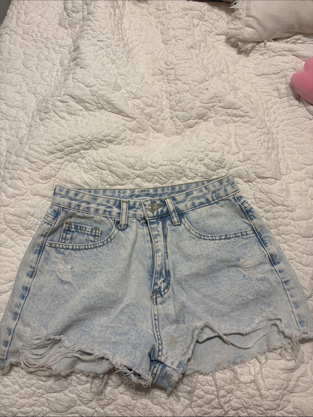 SHEIN Light Blue Acid-Wash Distressed Jean Shorts
